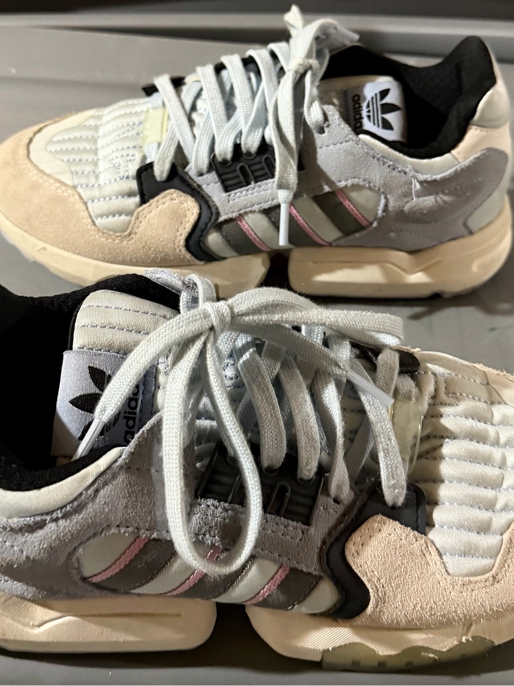 adidas Cream, Gray & Pink Athletic Sneakers